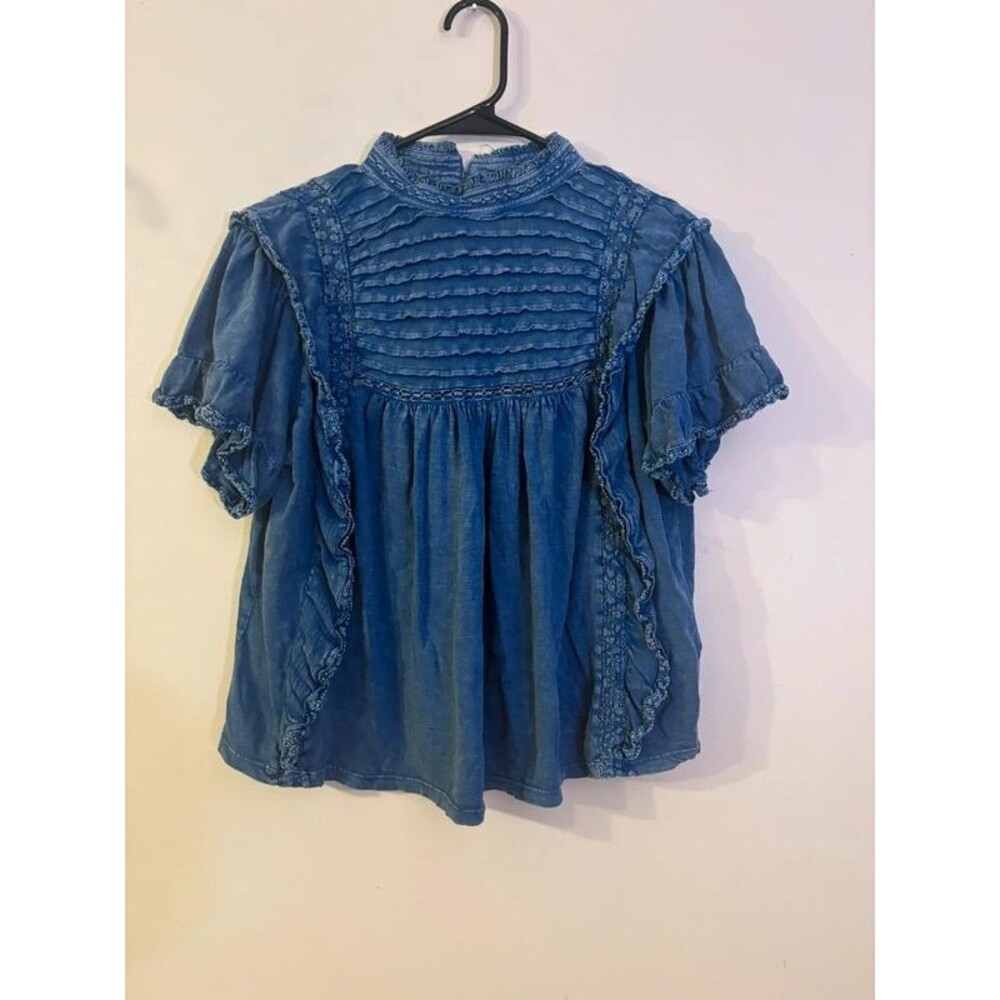 Free People La Femme Ruffled Crotchet Blouse Sz S